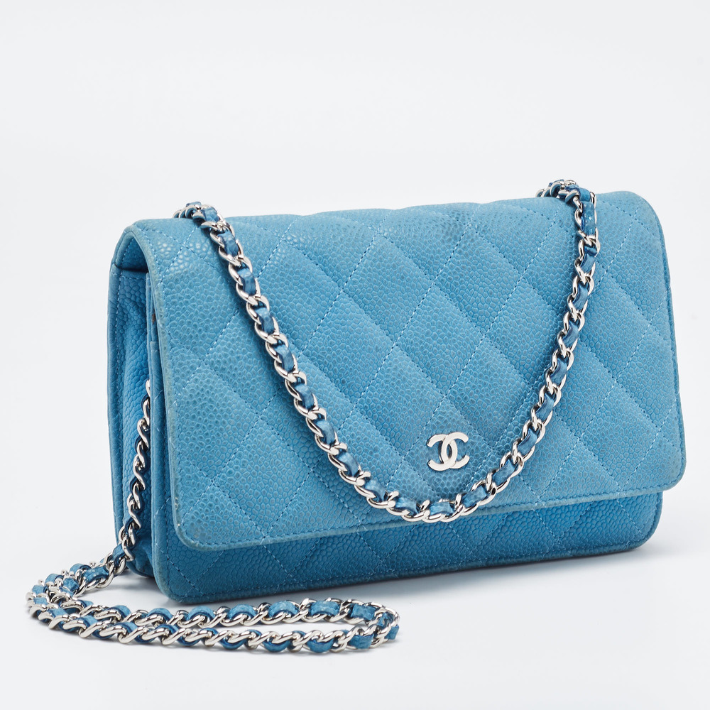 CHANEL Blue Quilted Caviar Leather Classic Wallet on Chain - Picture 3 of 8